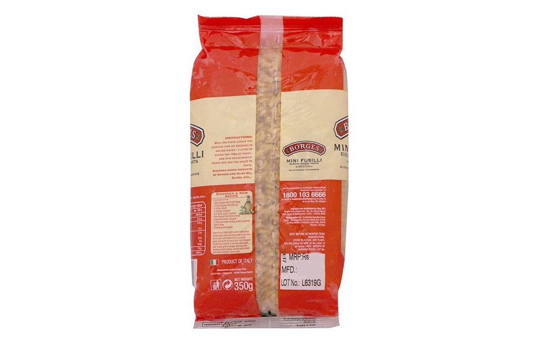 Borges Mini Fusilli Durum Wheat Pasta   Pack  350 grams